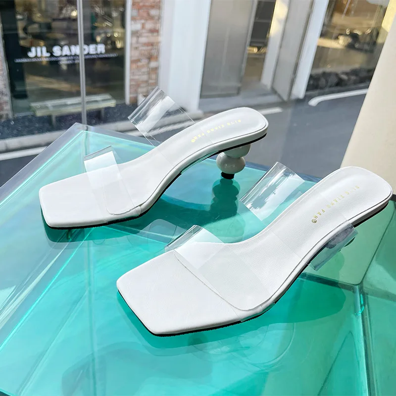 

Ins/Новинка 2022 года; Простые прозрачные босоножки для отдыха с квадратным носком и односторонним ремешком; Женская обувь на высоком каблуке