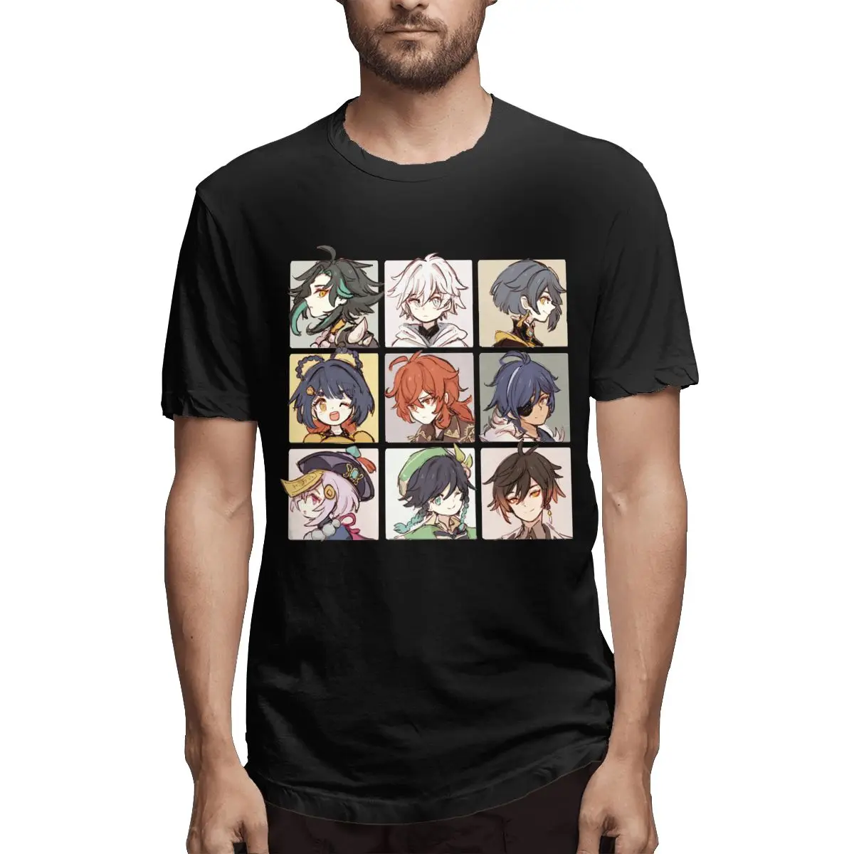 

Genshin Impact Characters Chibi Assemble T Shirt Game Popular T-Shirt Print Cotton Couple Tee Shirt Short Sleeve Classic Top Tee