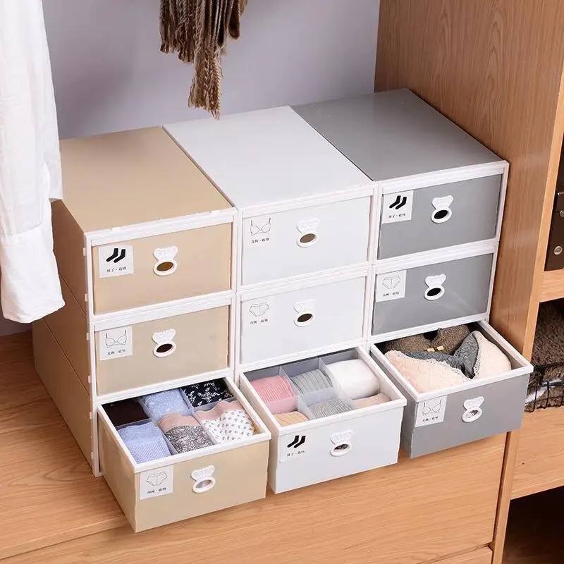 

Creative 3pcs Plastic Drawer Underwear Storage Box Japanese Socks Bra Separation Storage Box Dust-proof Home Organizer Storage