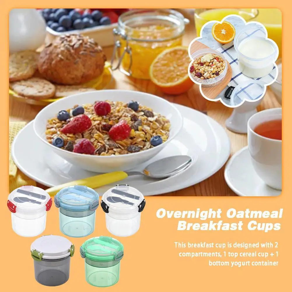 

Compartment Wet And Dry Oatmeal Cup Breakfast Cup Milk Salad Cup Portable Yogurt With Spoon Split Cup Sealed Storage Spoon Lid