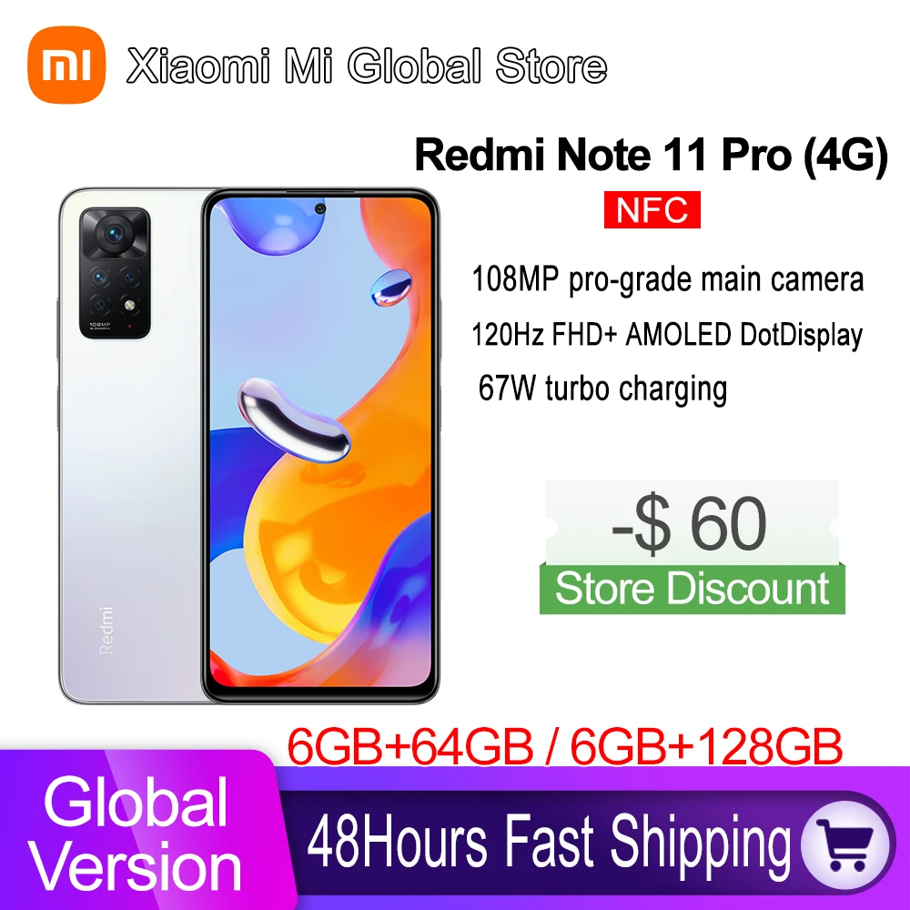 Global Version Xiaomi Redmi Note 11 Pro Smartphone 108MP Main Camera Helio G96 NFC 6.67