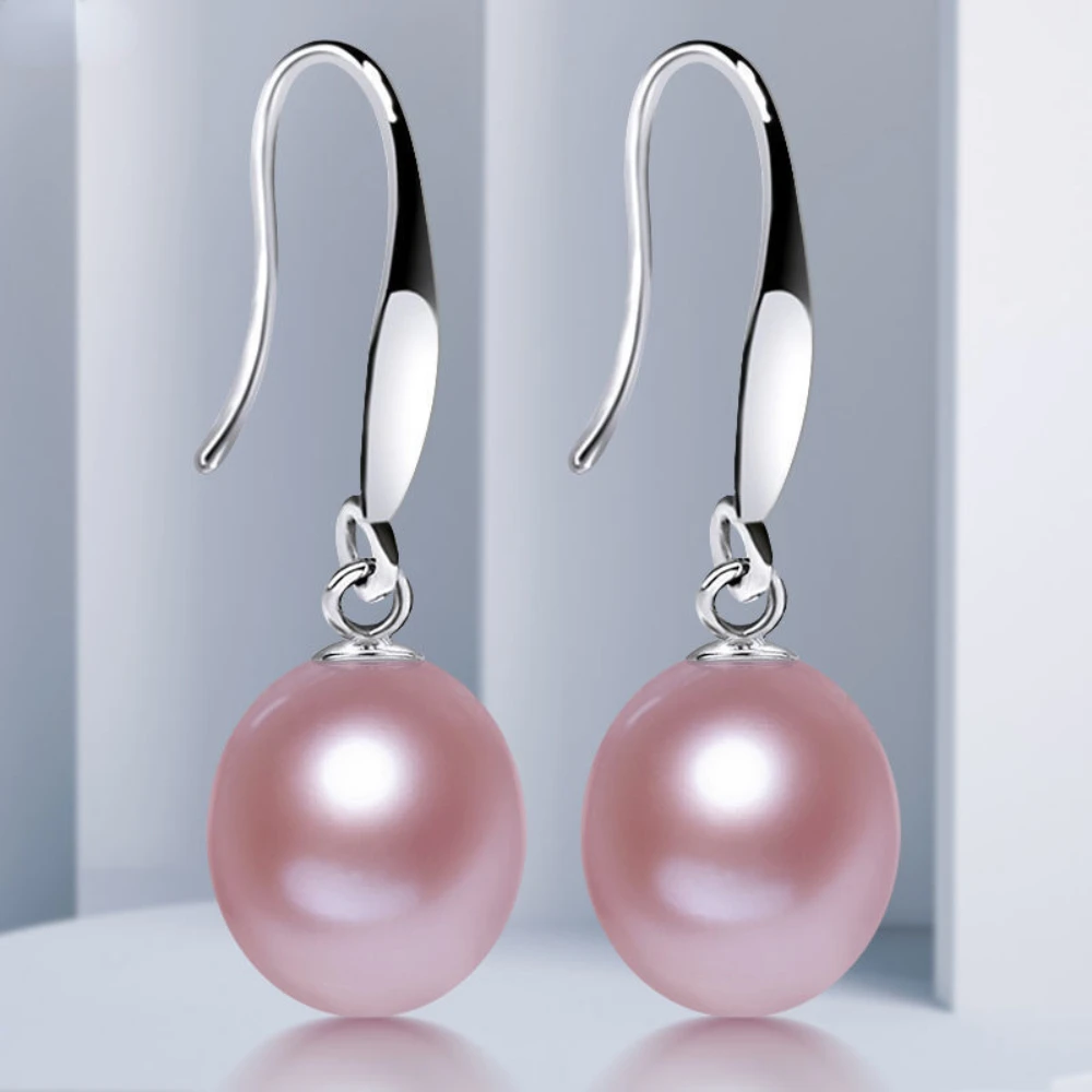 

Natural Freshwater Pearl Earring Womens S925 Silver Ear Pendant Jewelry Water Drop Shape White Pink Purple Pearl Earhook Earring