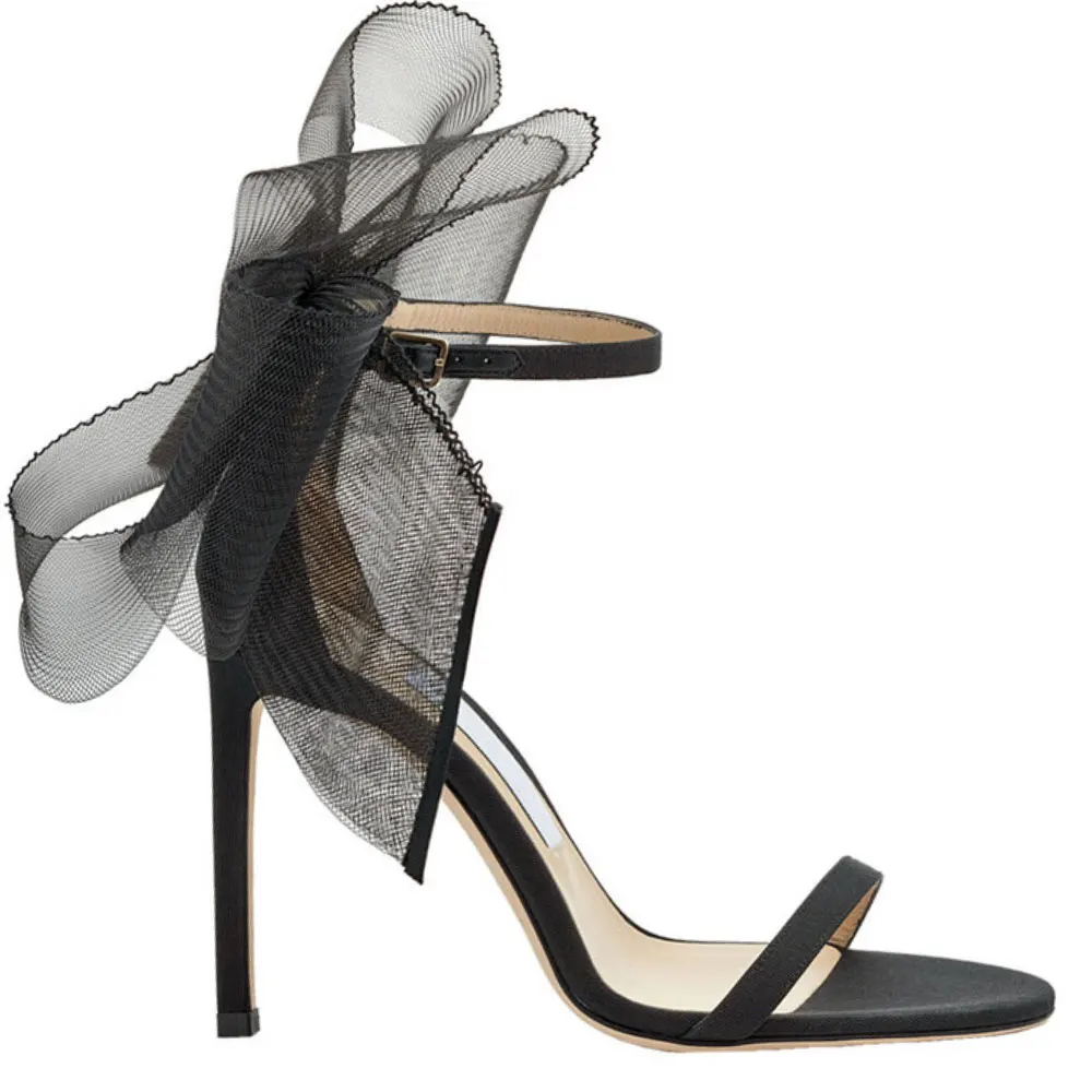

Роскошные брендовые черные элегантные туфли Gnazhee на тонком высоком каблуке с открытым носком летние женские сандалии с большим бантом и ремешком на щиколотке для вечеринки свадьбы