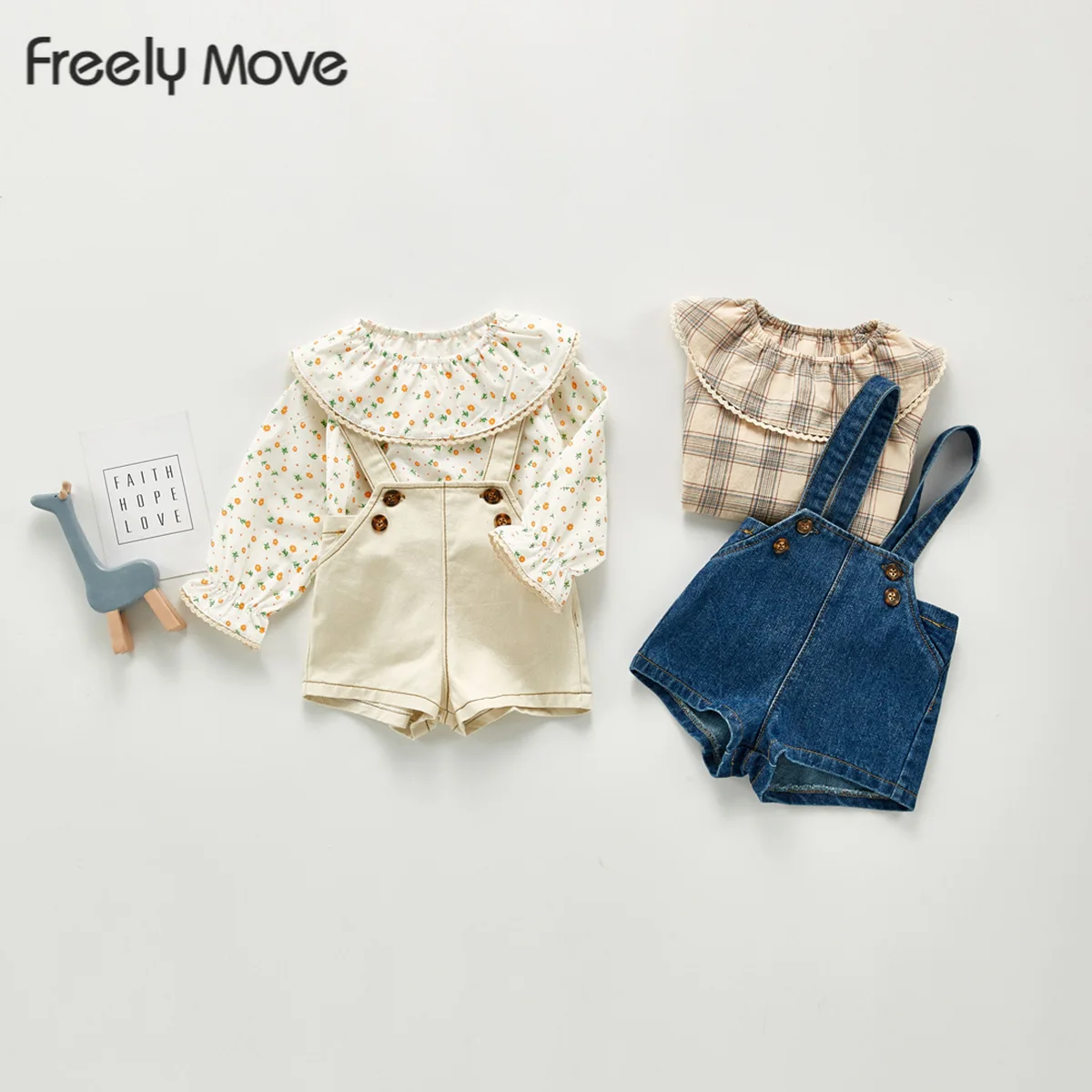 

Freely Move Autumn Baby Girls Rompers Cute Collar Solid Color Infants Bodysuits Cotton Clothes for Children Korean