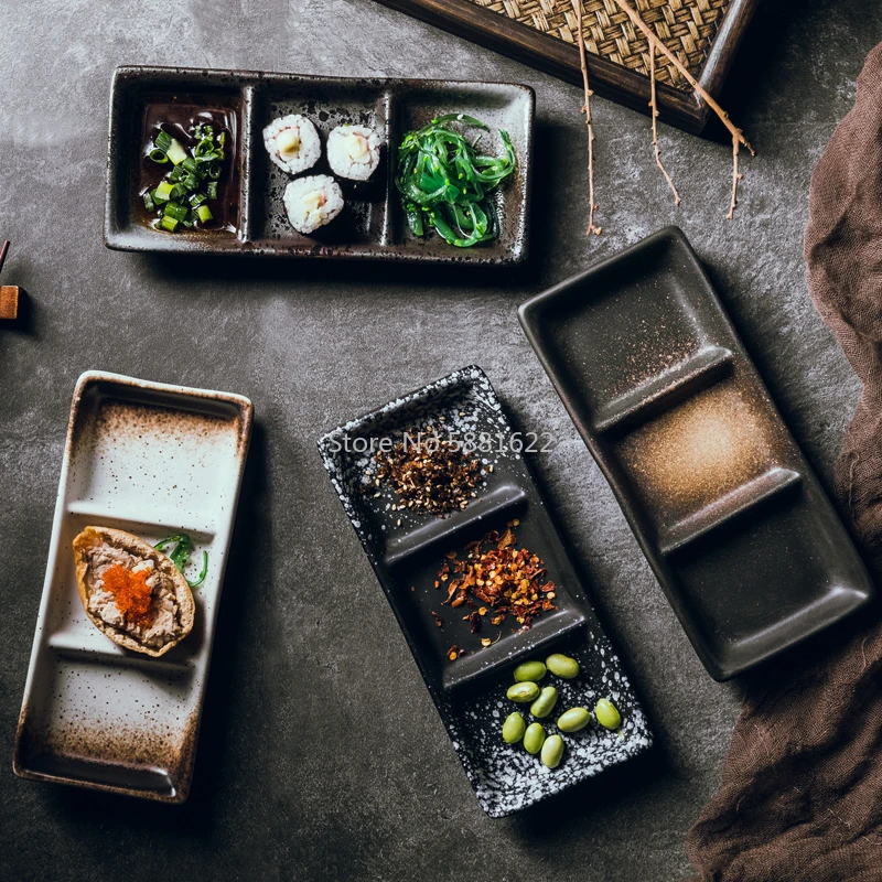 

Японская тарелка с тремя ячейками, креативная установка, тарелка для закусок, универсальная многофункциональная керамическая тарелка для ...