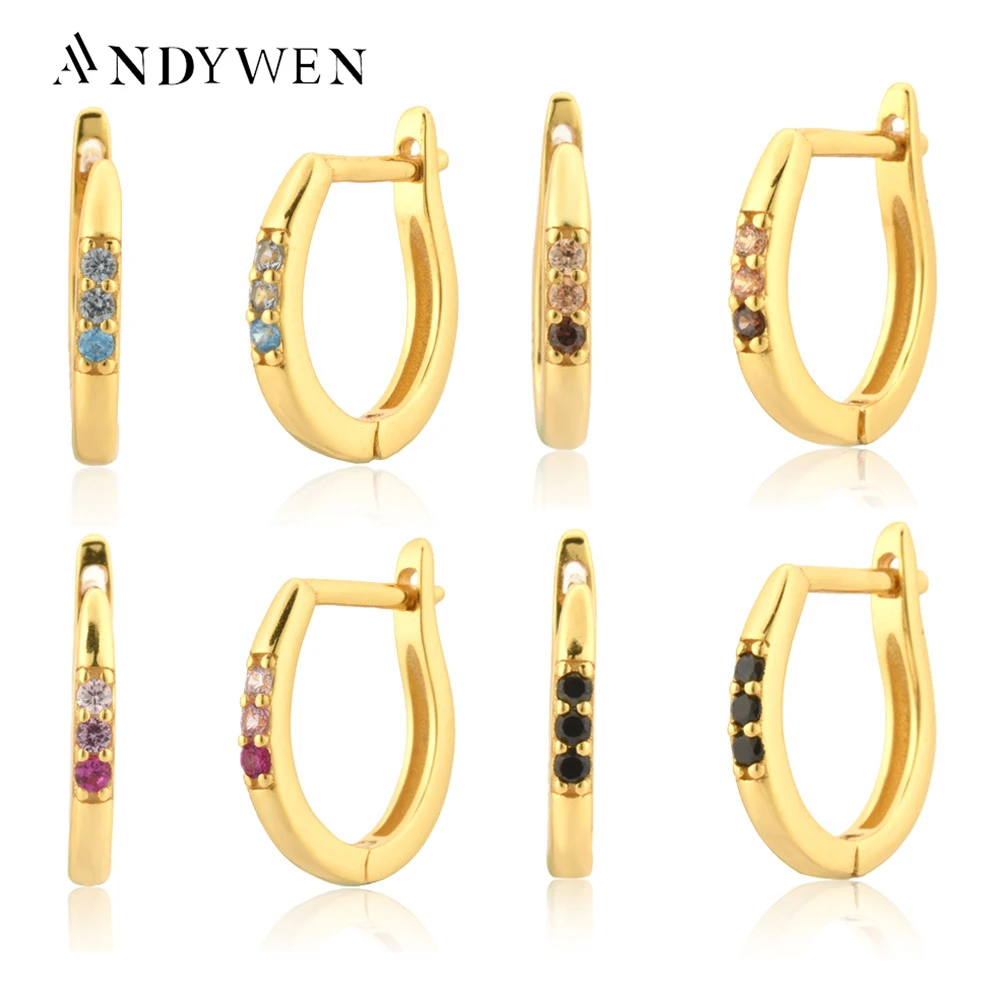 

ANDYWEN 925 Sterling Silver Gold 8.5mm Three Color Level Hoops Huggies Piercing Pendiente Loops Round Rock Punk Clips Jewelry