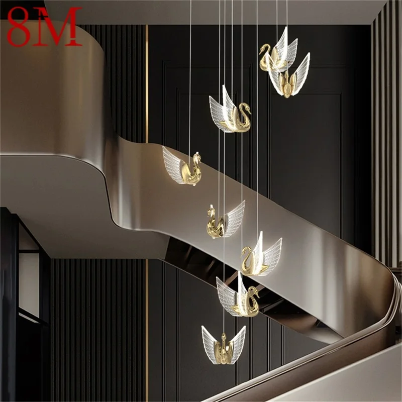 

8M Nordic Creative Swan Pendant Light Stairs Chandelier Hanging Contemporary Fixtures for Home Dining Room