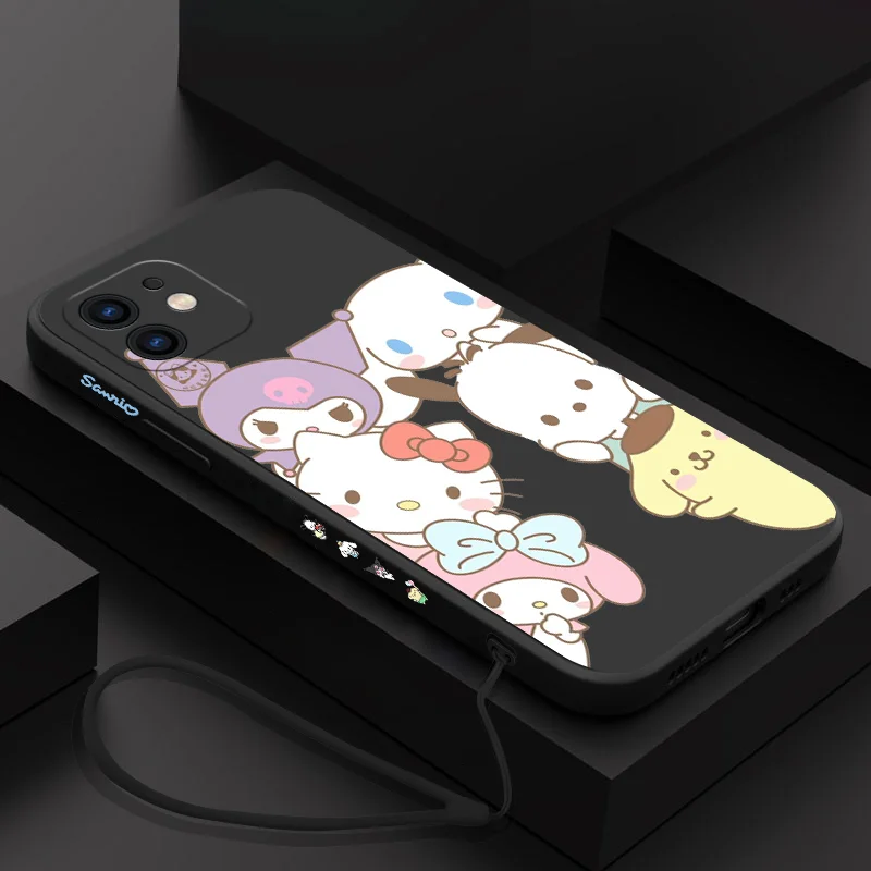 Sanrios Hello Kitty Phone Case For iPhone 14 13 12 11 Pro Max Mini X XR XS MAX 8 7 Plus 6 6S Plus Silicone Cases with Hand Strap images - 6