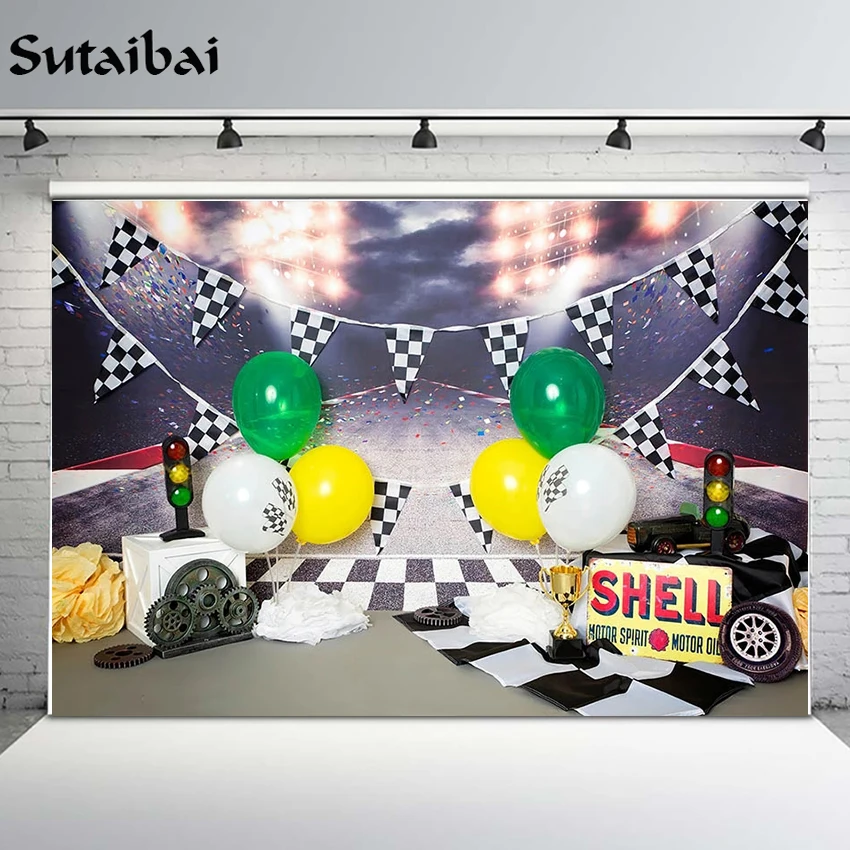 

Фотофон для соревнований с гоночными автомобилями тема гоночных автомобилей черная белая сетка Фотофон с украшением торта