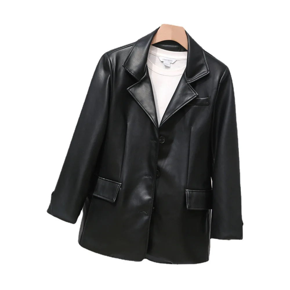 Small suit ladies spring 2023 new Korean version of leather casual suit loose British style coat