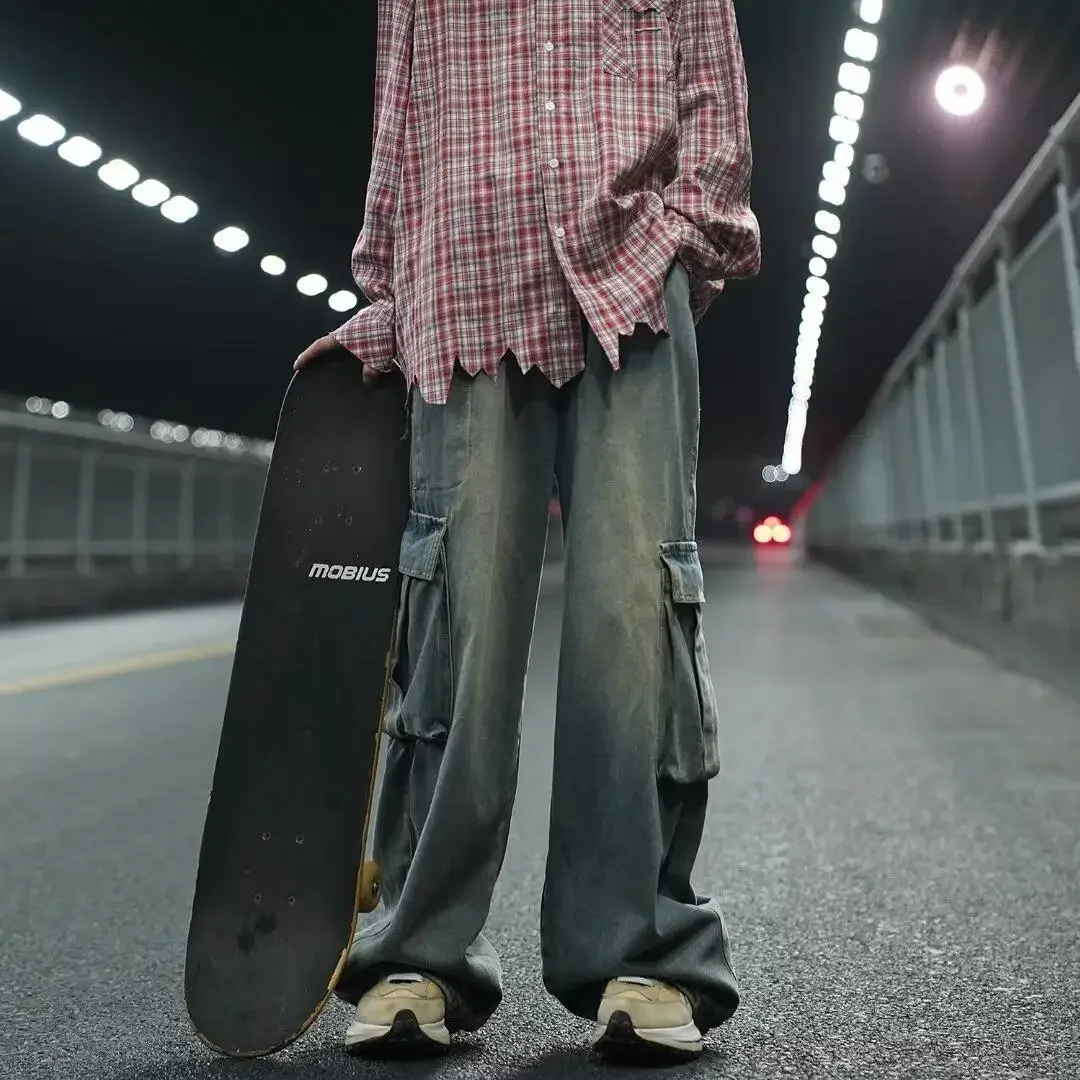 Модные Винтажные простые рабочие джинсы для подростков модные потертые