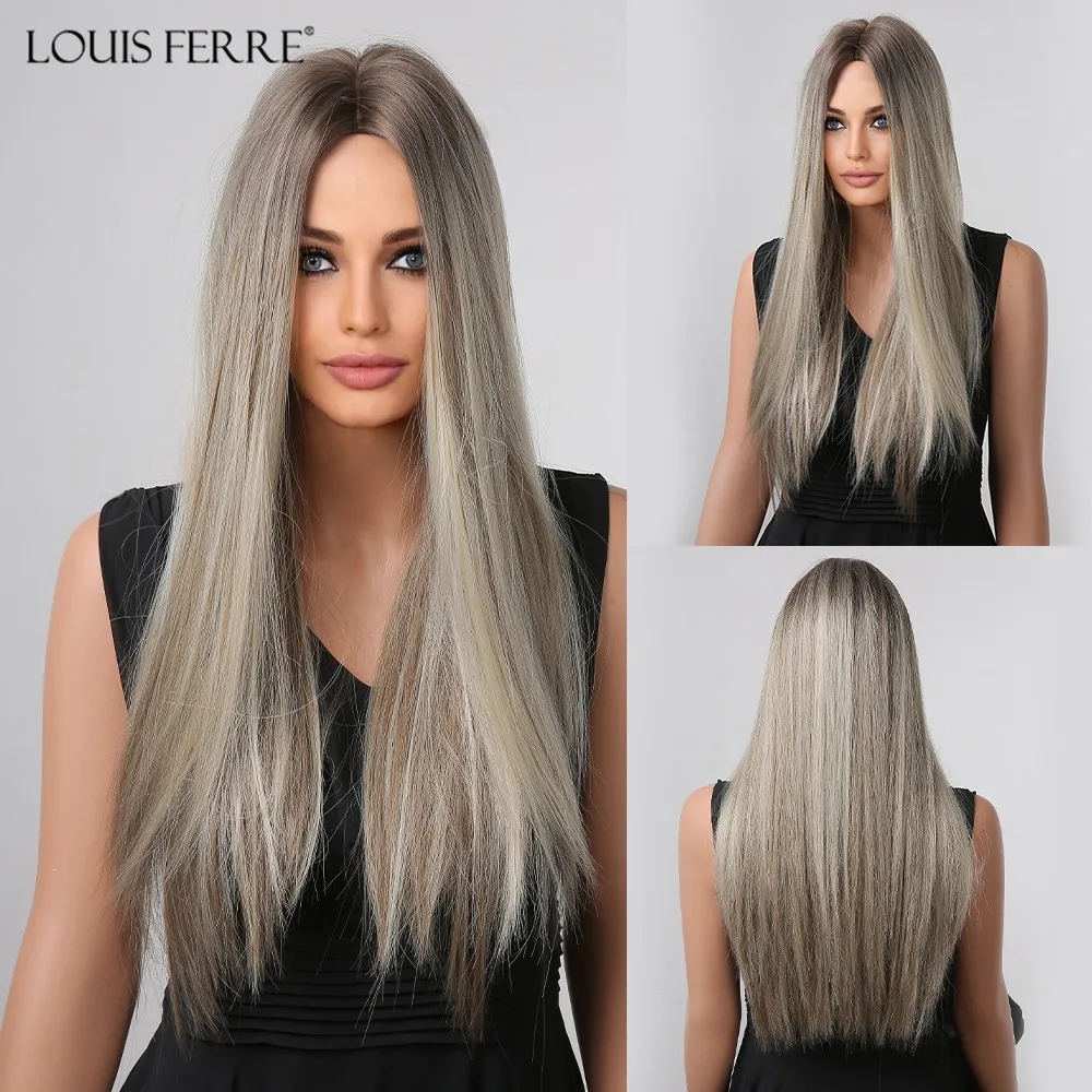 Длинные коричневые прямые синтетические парики LOUIS FERRE с эффектом омбре