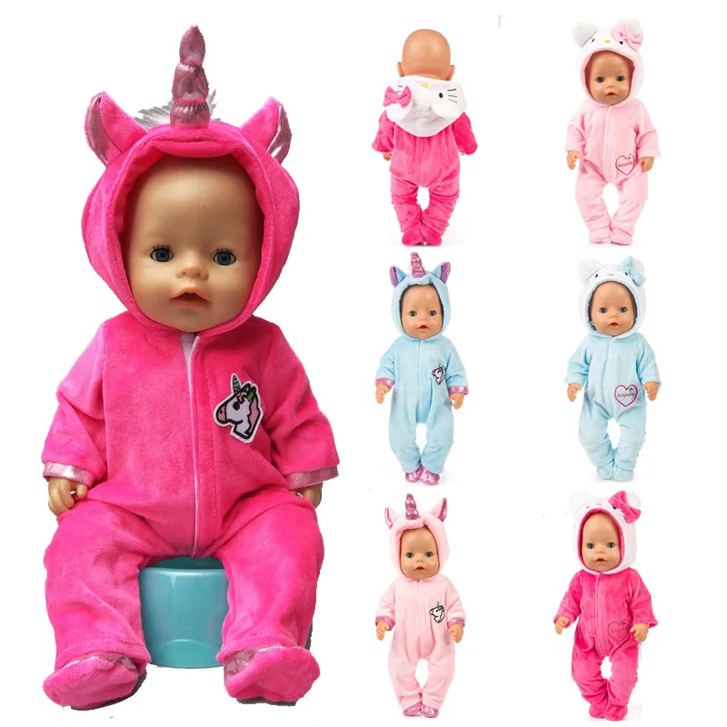 

18 Inch Girl Doll Clothes Romper Set 43cm Baby Unicorn Kitty Pony Doll Clothes Pajama Set Children Birthday Festival Gift