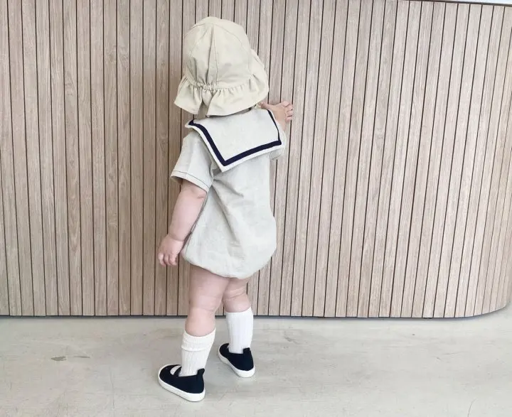 2022 Summer New Baby Girl Short Sleeve Bodysuit Cotton Girls Cute Navy Collar Jumpsuit Solid Baby Boy Onesie Infant Clothes