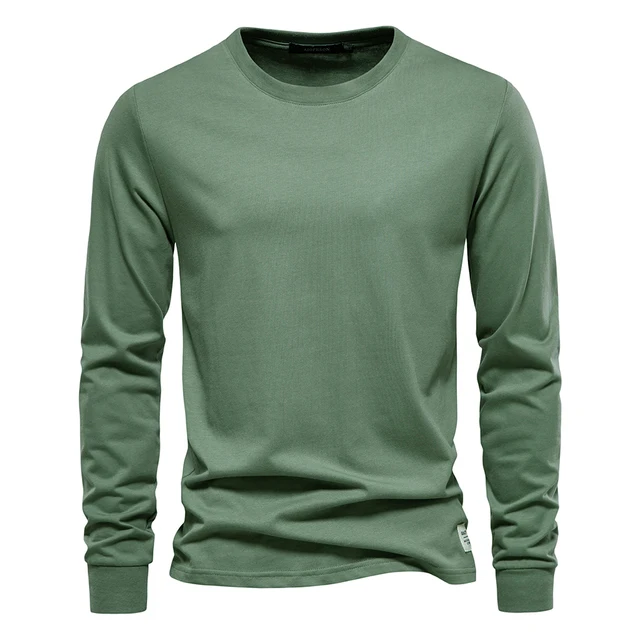 Solid Color Cotton Long Sleeved Mens T shirts