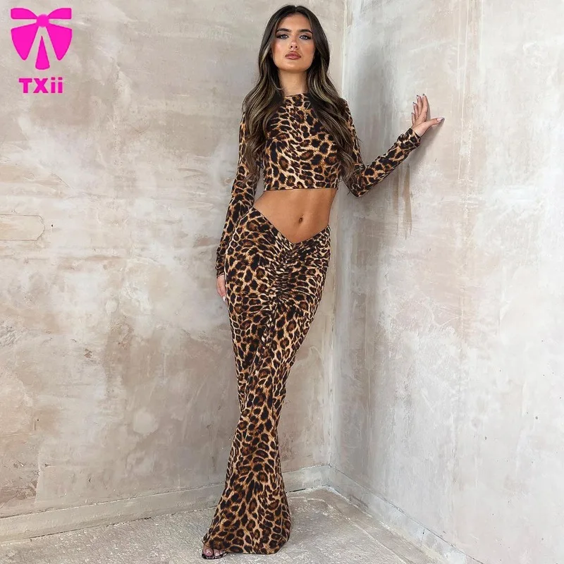 Весна/Лето 2022 женский комплект из двух предметов с леопардовым узором футболка