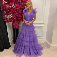 xijun purple tiered ruffles tulle prom dresses a line v neck sleeveless dubai women long evening gown formal party dress 2022