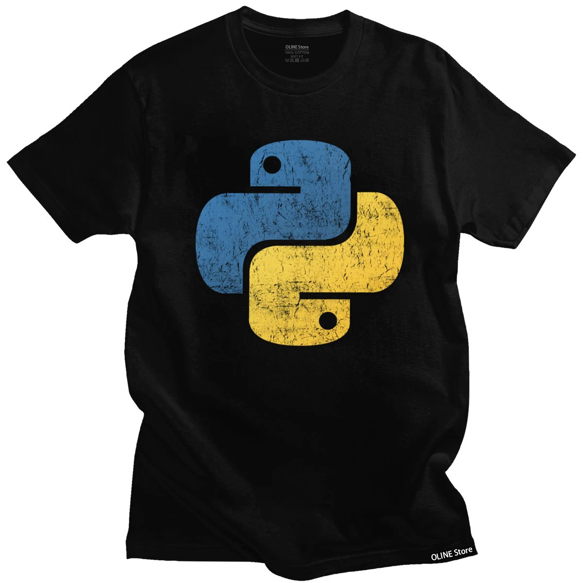 

Vintage Python T-Shirt for Men Fashion Cotton T Shirt Distressed Programming Tshirt Programmer Developer Tee Clothes Gift Merch