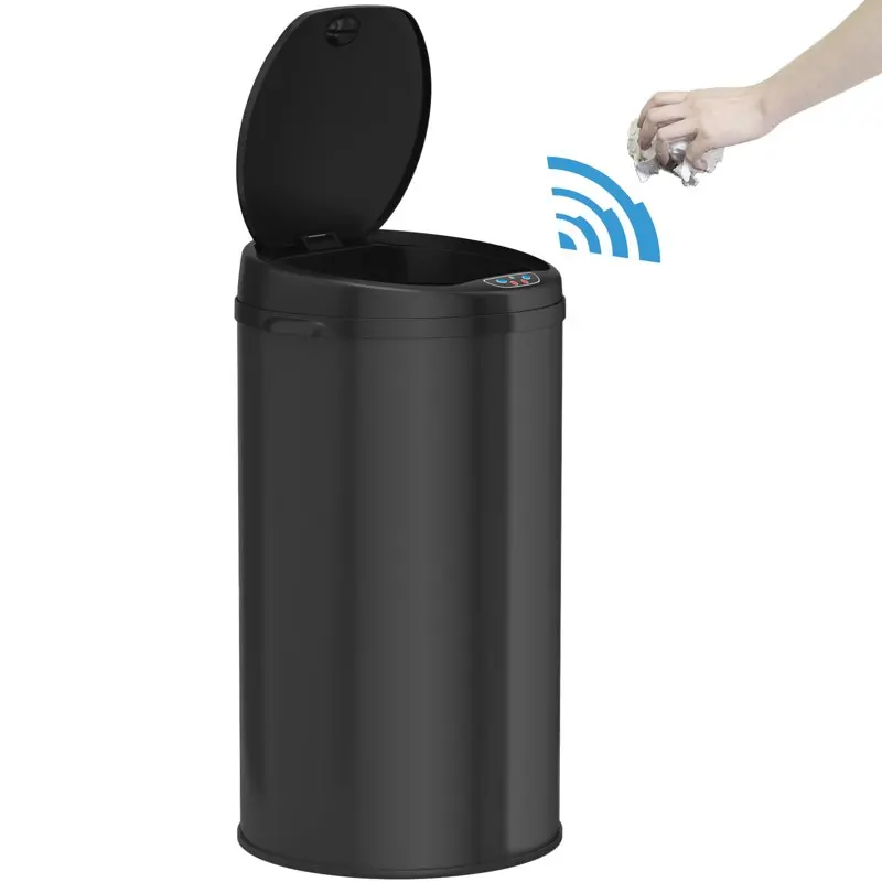 

High-Quality, Matte Black Stainless Steel Round Sensor Trash Can, odour-Absorbing 1 Gallon Deodorizer