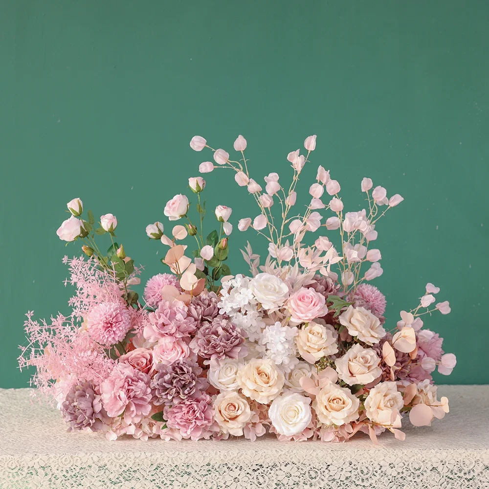 Mariage Decoration Floor Flores Arificiales Custom Light Pink Rose Hortensa Fiori Finti Sztuczne Kwiaty Arche De HY2480