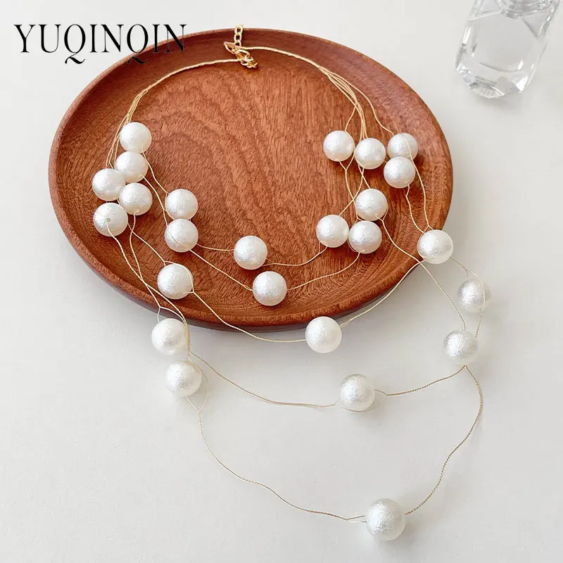 Ожерелье женское многослойное длинное с имитацией жемчуга и бусинами