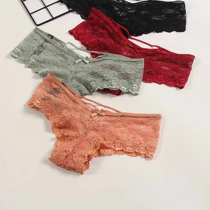 

Sexy Lace Ladies Panties Low-waist Hollow Cross-Tie Lace Edge Bowknot Panties Comfortable Soft Breathable Seamless Briefs A19191