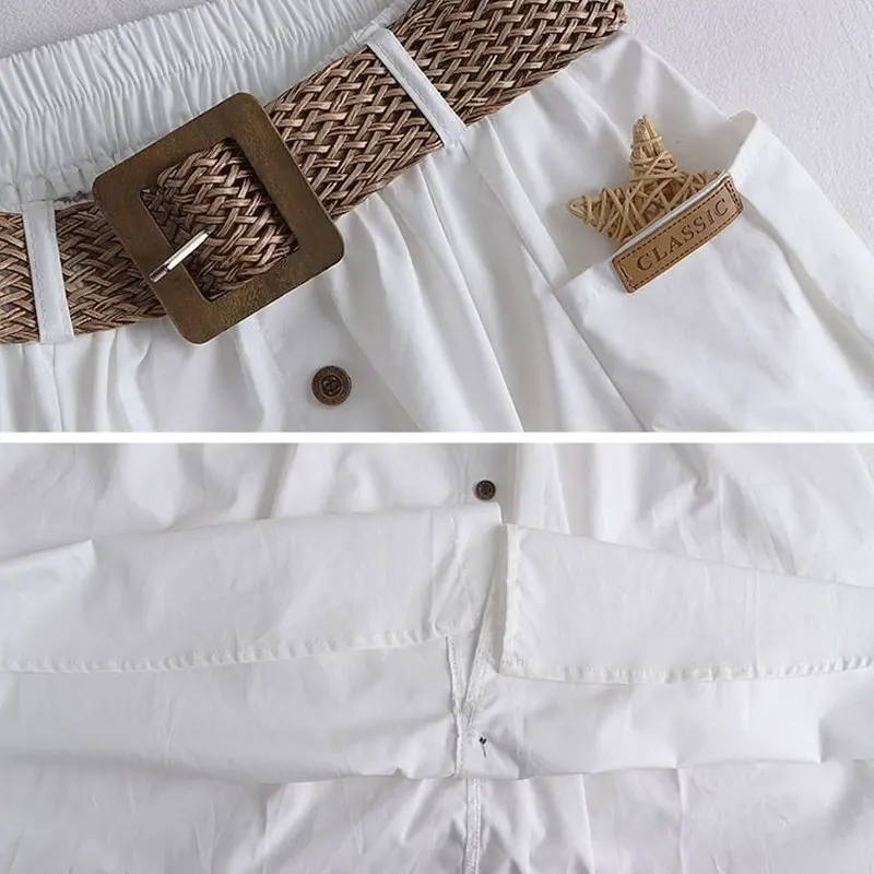 Юбка женская с поясом на резинке Модная хлопковая однобортная трапециевидная