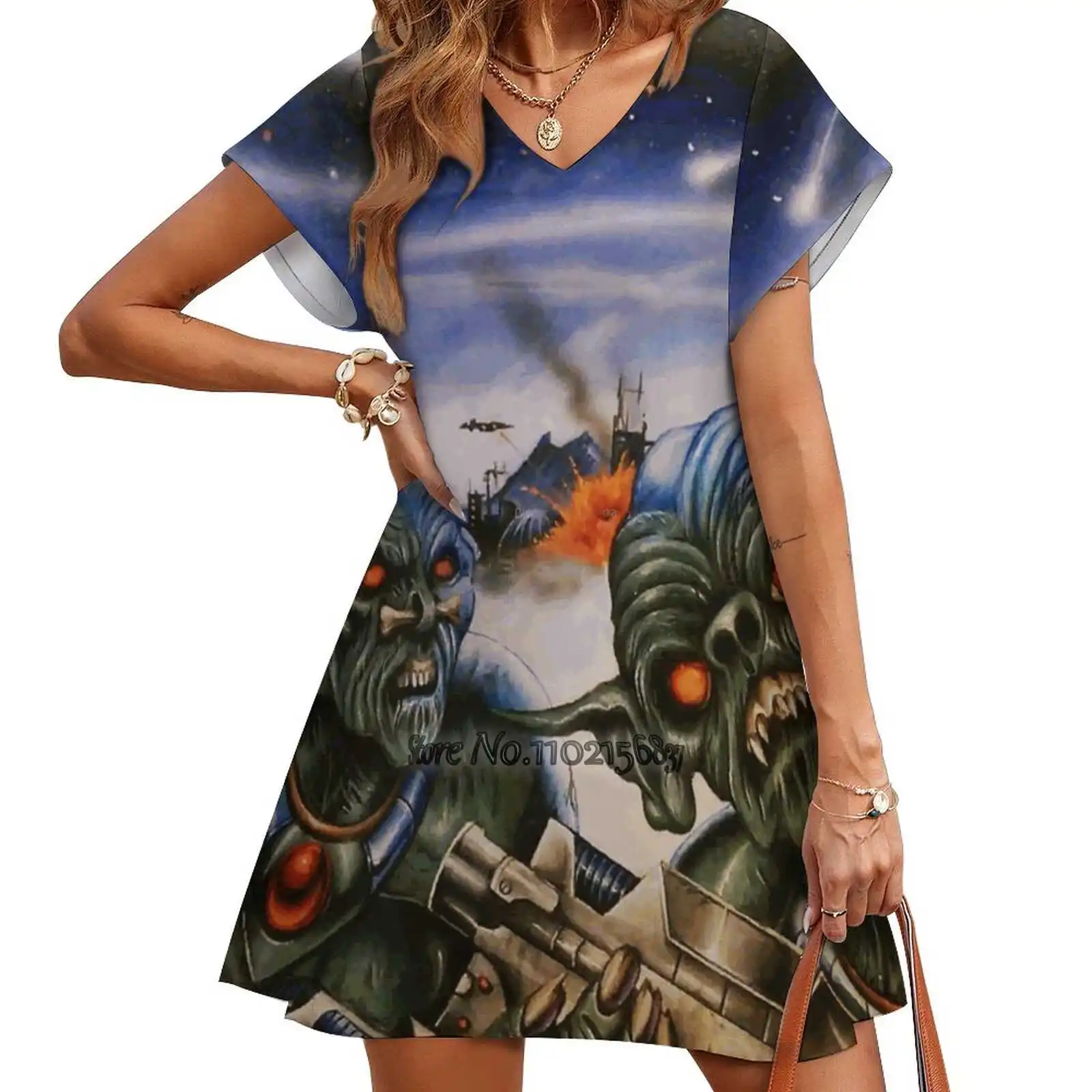 

Space Goblins Poster Art Loose V-Neck Short Sleeve Skirt Elegant High Quality Dress Lightweight Fabric Skirt Space Goblins