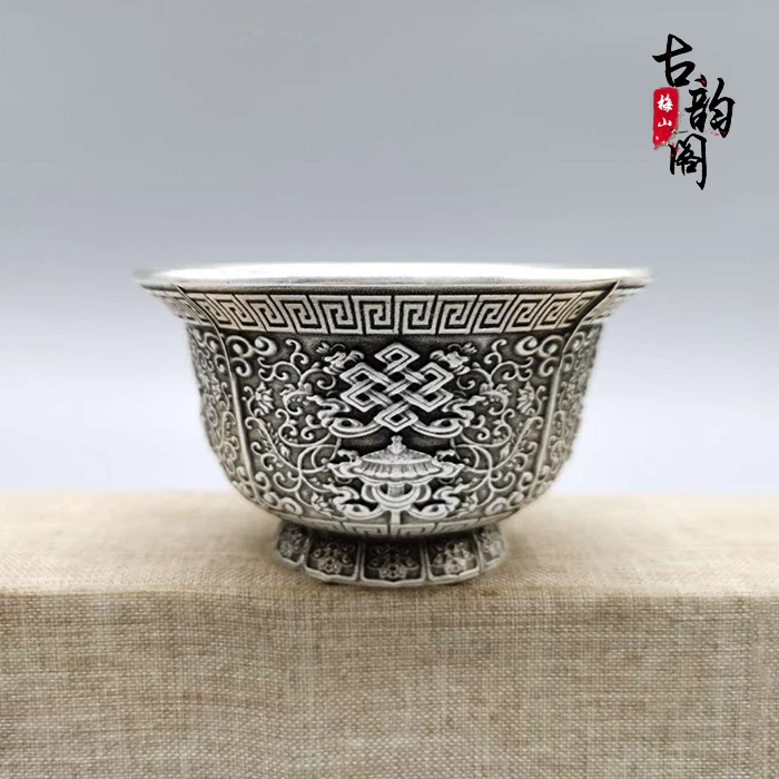 

Exquisite Antique Do Old White Copper Plated Silver Engraved Bowl Ornaments