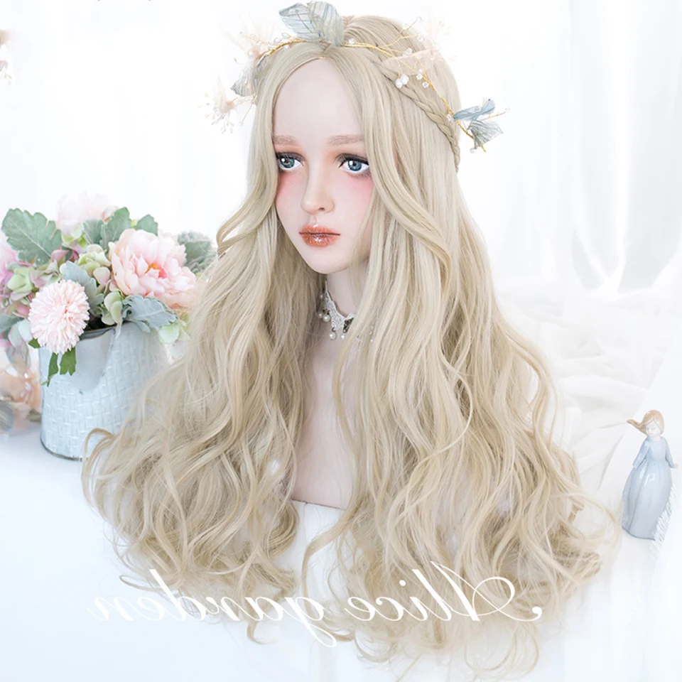 

HOUYAN Synthetic long wavy curly hair female golden black pink wig bangs Lolita cosplay high temperature resistant lady cos
