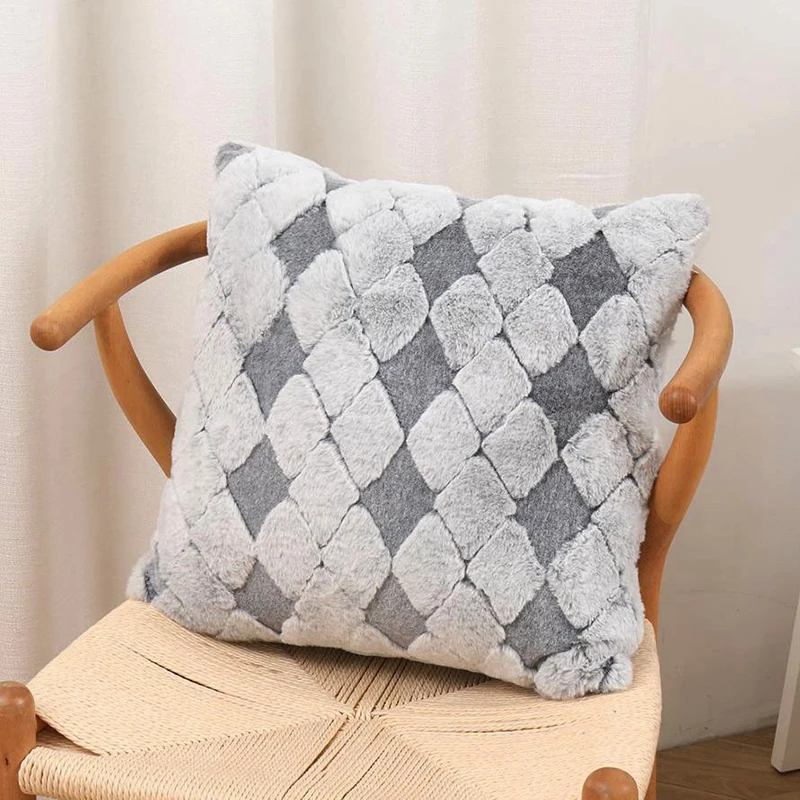 

45x45 см Шерстяной Чехол для подушки с ромбовидной решеткой, плюшевый чехол для гостиной, дивана, подушки, чехол для офисной подушки, чехол для ...