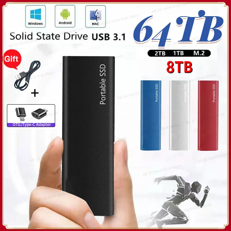 

Оригинальный Портативный SSD 64 ТБ высокоскоростной внешний твердотельный накопитель 16 Тб M.2 SSD Type-C USB 3,1 мобильный жесткий диск для ноутбуков/...