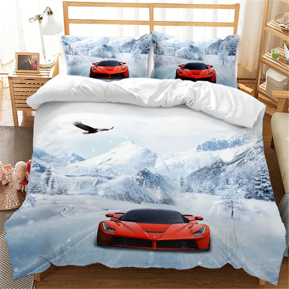 

Комплект постельного белья из 2/3 предметов с пододеяльником и 3D-принтом для спортивных автомобилей