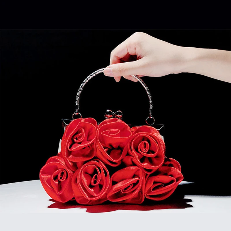 

Flower Shaped Bag Satin Red Wedding Clutch Bags for Bride Five Colors Elegant Party Evening Purse Bridal Handbags for Women