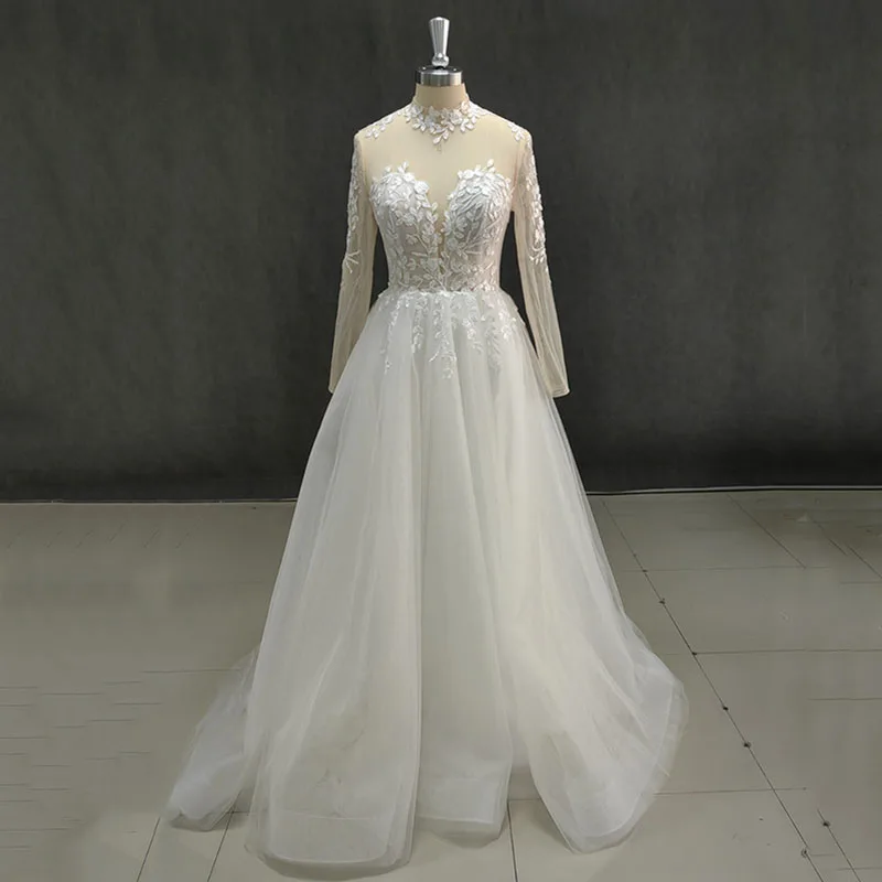 Кружевные свадебные платья LORIE с длинным рукавом трапециевидные Свадебные