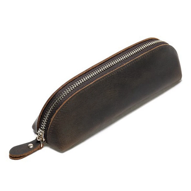 

Retro PU Leather Pencil Case With Zipper Pen Holder Stationery Case For Students / Business People / Office