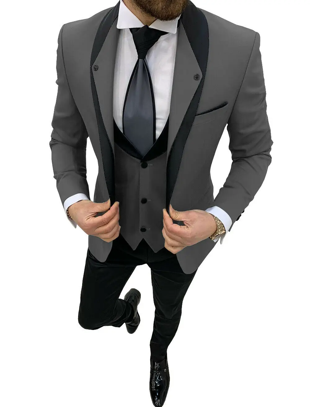 

Men's Patchwork Collar Blazer Blazer Groom Wedding Tuxedo Slim Fit Custom Wedding Prom Suit 3 Piece