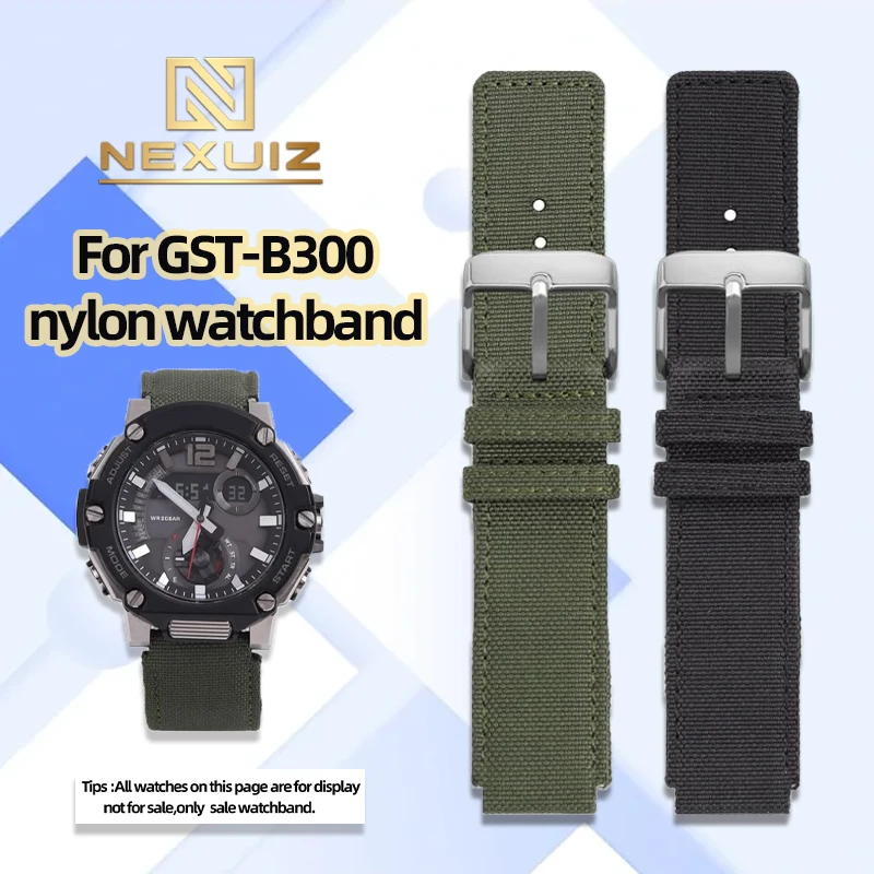 Нейлоновый ремешок для часов Casio MWA-100H MWD-100H GST-B300 парусиновый 20 мм черный армейский