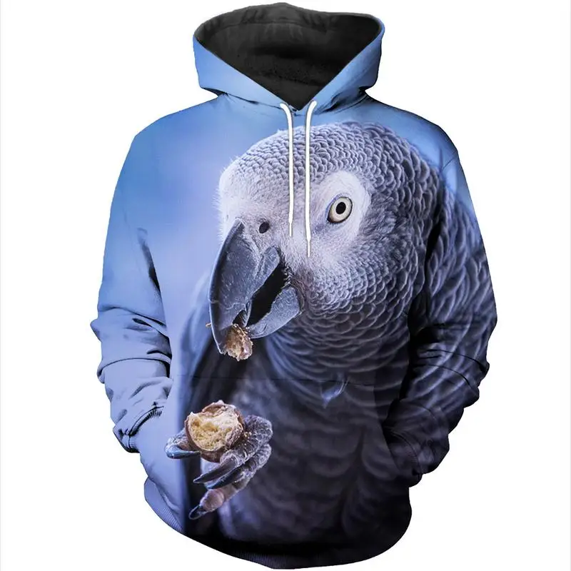 

New autumn and winter hoodie African Grey Parrot 3D full print sweatshirt fashion street sports casual jacket