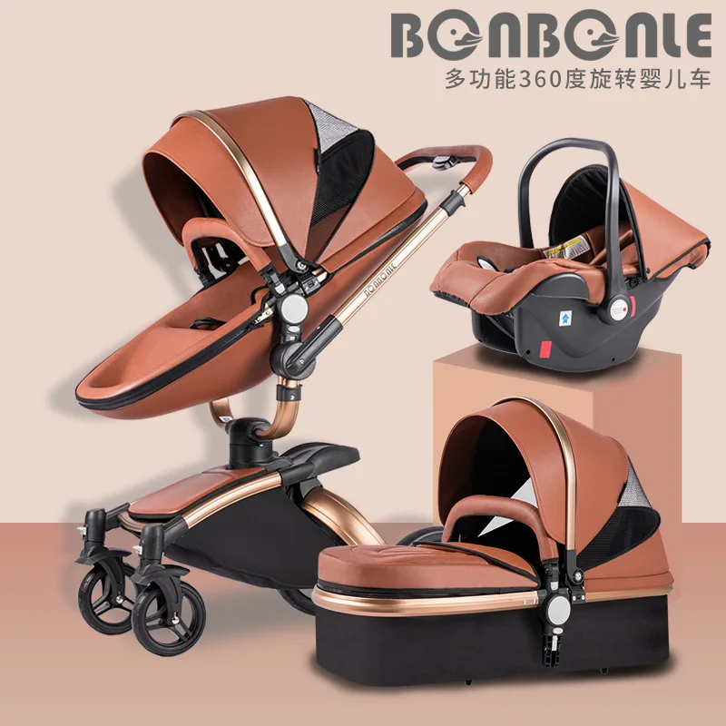 

Luxury Baby Stroller 3 in 1 Babyfond High Landscape Carriage Can Sit Can Lie With Bassinet Luxury Travel System For Newborn Baby