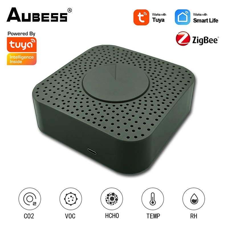 Tuya Zigbee Smart Air Box Air Quality Monitor CO2 VOC Gas Detector Sensor Automation Alarm Household Temperatur Humidity Sensor