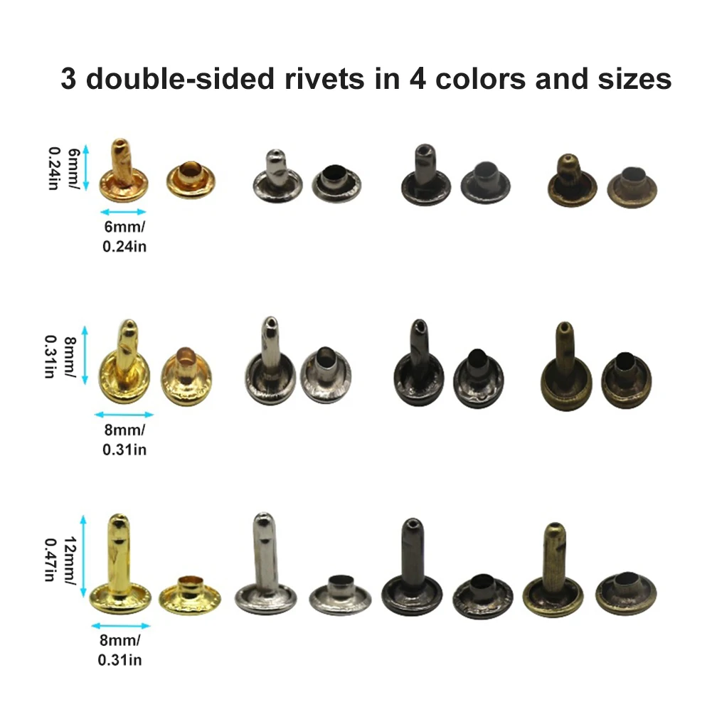 

480pcs Storage Box Iron Leather Rivet Jean DIY Craft Base Shoes Fixing Rod Double Cap With Punching Plier Home Sturdy Belt