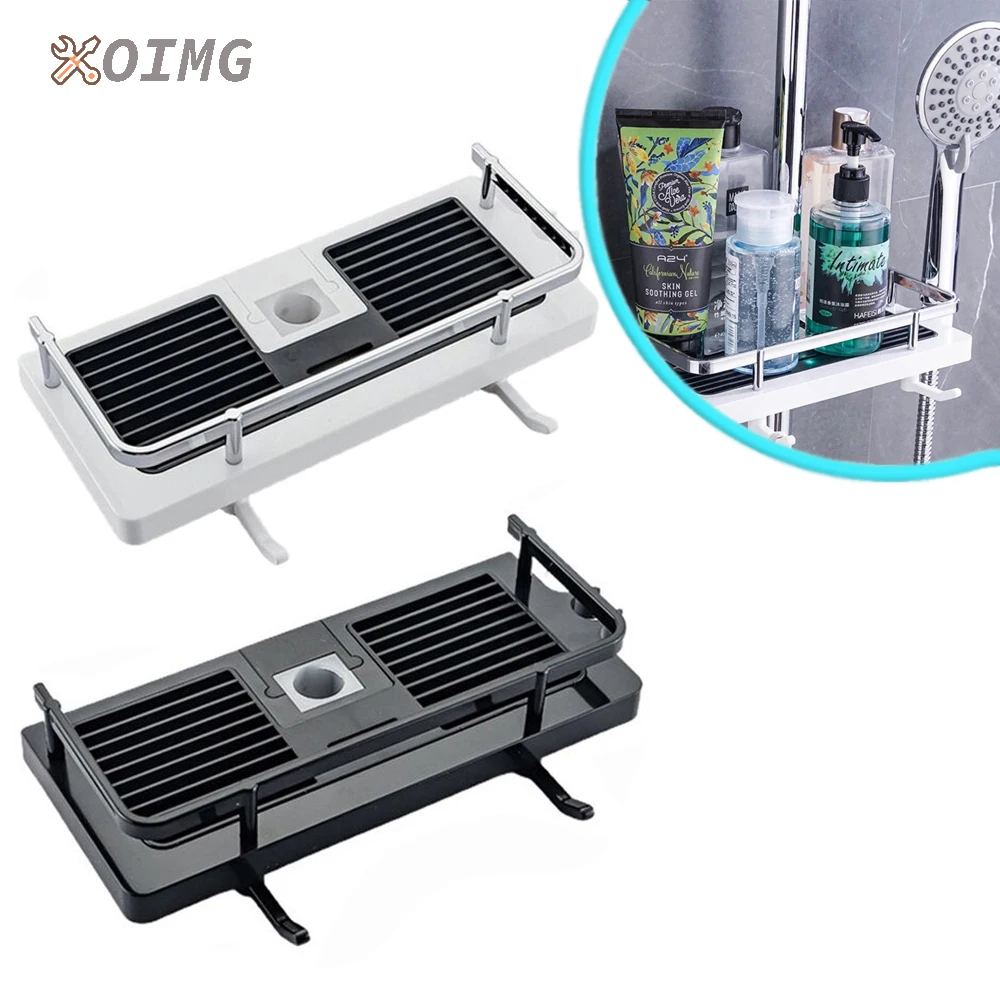 

Shower Storage Holder Bathroom Shelf Pole Shelves Shampoo Tray Stand No Drilling Lifting Rod Shower Head Holder Rack Organizer