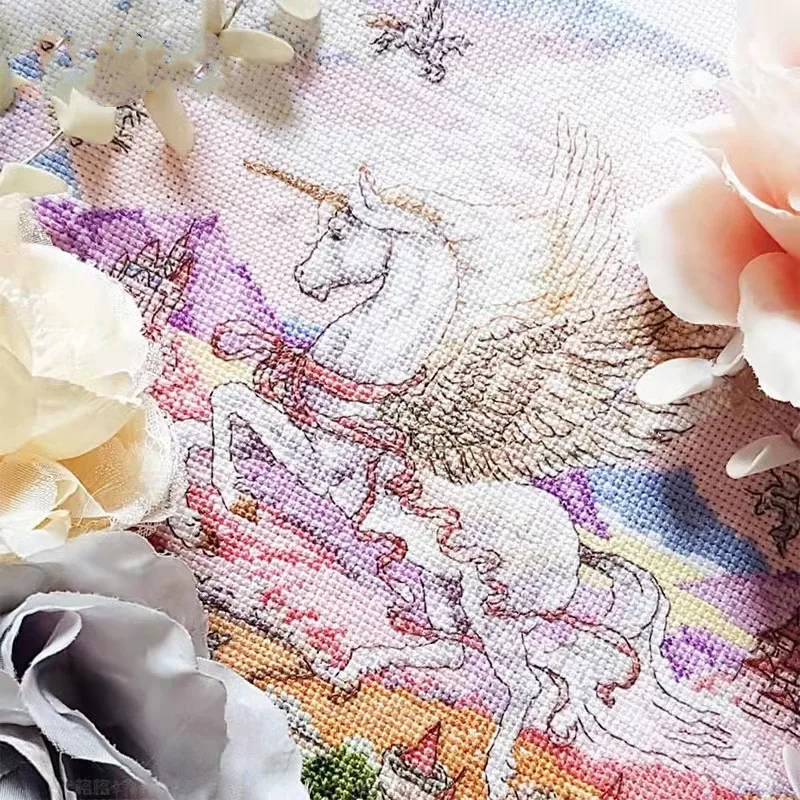 Набор для вышивки крестом 11CT с принтом единорога и замка |