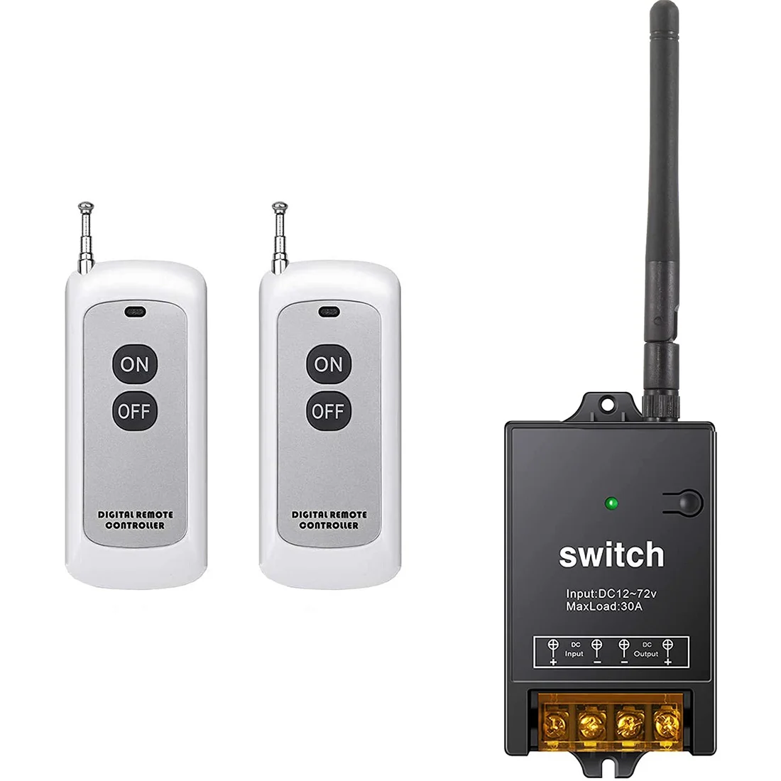 

Remote Control Switch,DC 12V/24V/48V/72V 40A Relay, Wireless RF Switch with 984FT Long Range Remote Switch