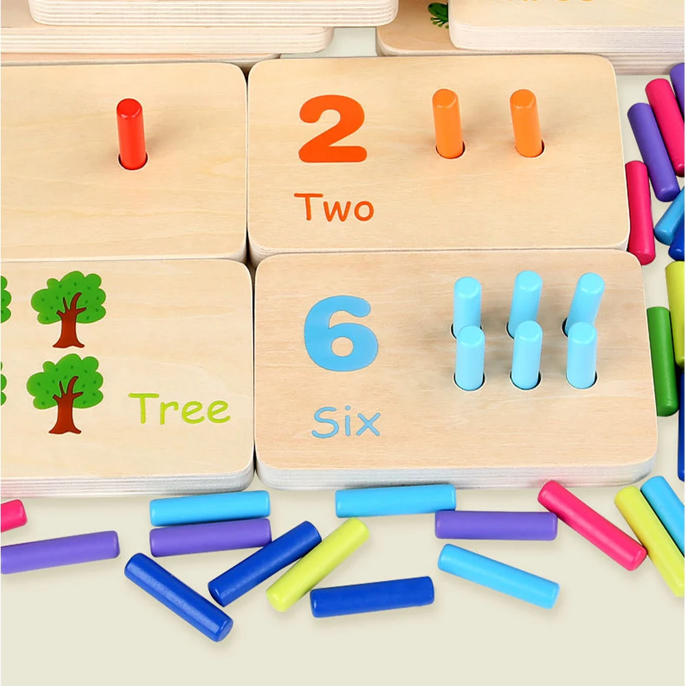 

Wooden Digital Pairing Board Picture Recognition Number Quantities Matching Sticks Educational Toy Kids Gift Early Education Toy