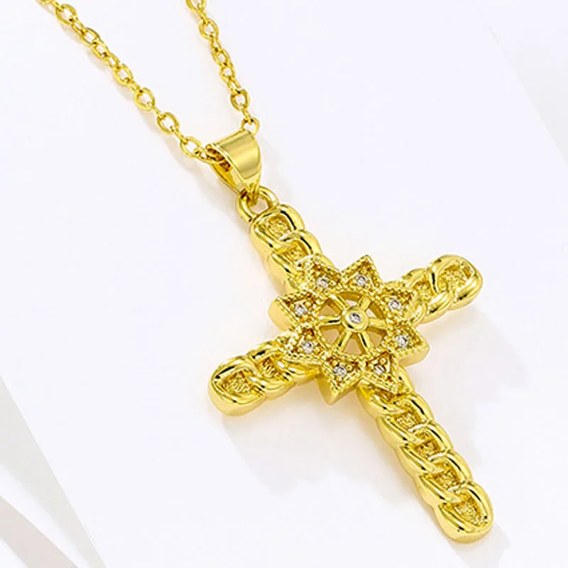 

Korean Style Popular Geometric Exquisite Zircon Cross Necklace Pendant Star Pattern Fashion Elegant Women Necklaces Choker