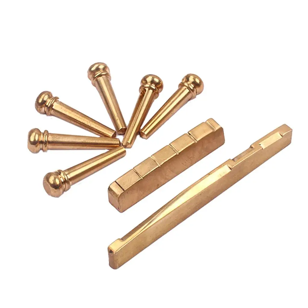 

6pcs Brass Bridge Pins & Gold Saddle Nut Set for Acoustic Guitar Gold New