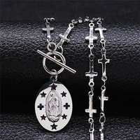 catholic virgin cross stainless steel small necklace for women silver color pendant necklaces jewelry collares nxs05