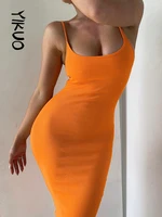 yikuo orange knitted maxi dress bodycon 2022 womens summer party chic elegant evening long dresses sexy outfits black white